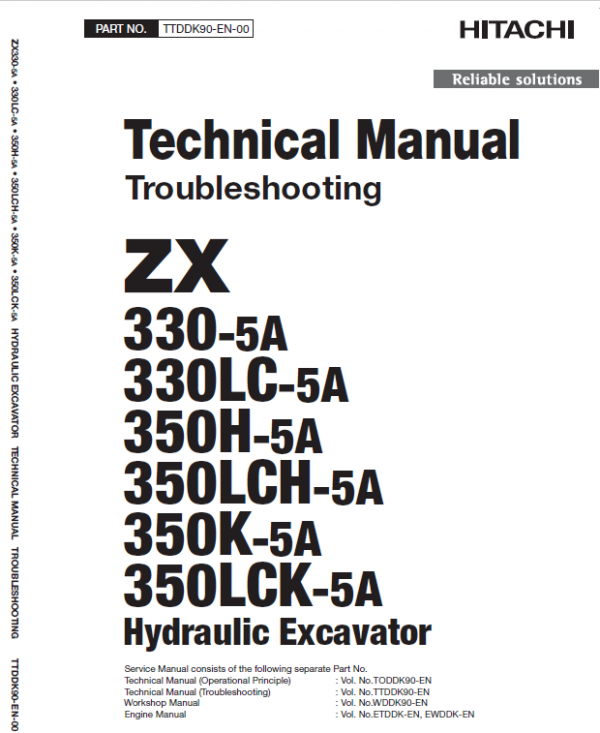 Hitachi ZX330-5A, ZX330LC-5A and ZX350LCH-5A ZAXIS Excavator Repair Manual Workshop Guide