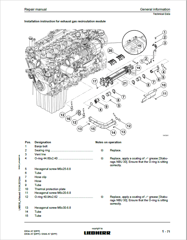 Liebherr D934 A7 DFP, D936 A7 DPF, D946 A7 DPF Engine Service Manual