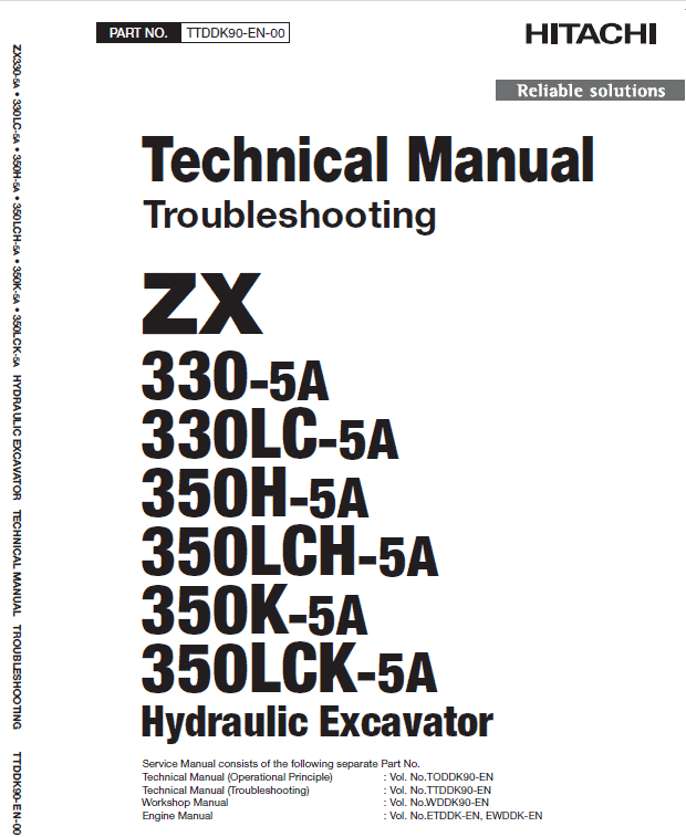 Hitachi ZX330-5A, ZX330LC-5A and ZX350LCH-5A ZAXIS Excavator Repair Manual Workshop Guide