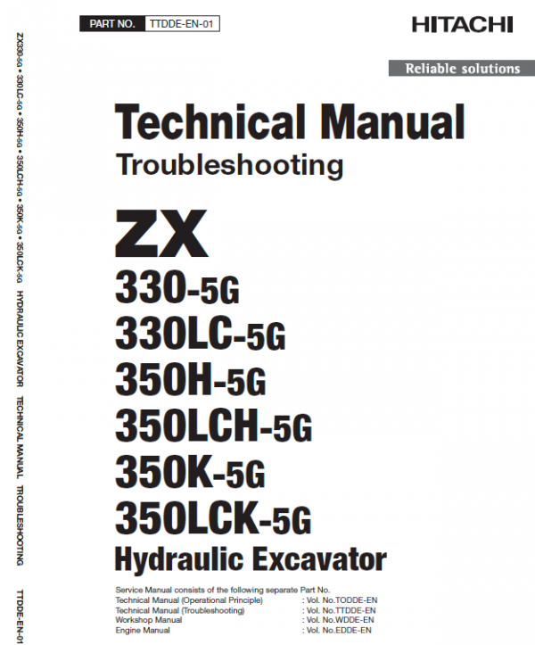 Hitachi ZX330-5G, ZX330LC-5G and ZX350LCH-5G ZAXIS Excavator Repair Manual Workshop Guide