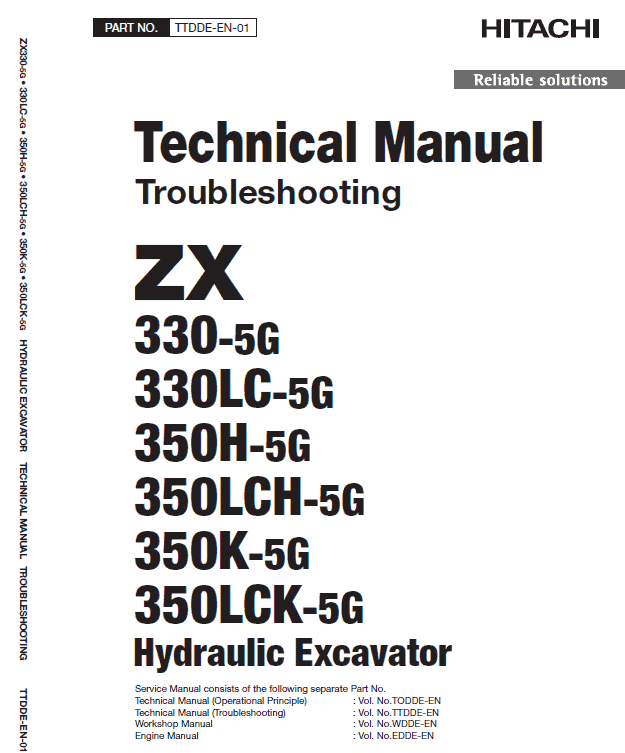 Hitachi ZX330-5G, ZX330LC-5G and ZX350LCH-5G ZAXIS Excavator Repair Manual Workshop Guide