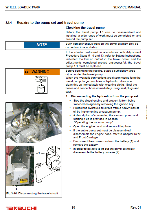 Takeuchi TW60 Wheel Loader Service Manual Workshop Guide