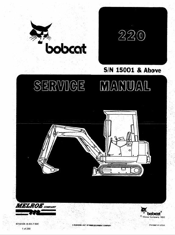 Bobcat X220 Excavator Service Manual Workshop Guide