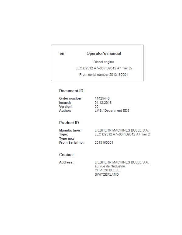 Liebherr D9512 A7, D9512 A7-00 Engine Service Manual