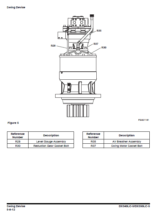 Doosan DX340LC-5 and DX350LC-5 Excavator Service Manual Workshop Guide
