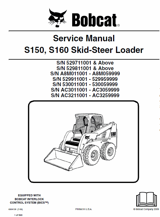 Bobcat S150 and S160 Skid-Steer Loader Service Manual Workshop Guide