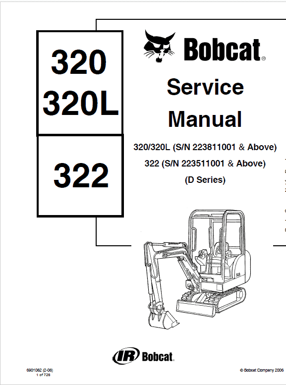 Bobcat 320, 320L and 322 Excavator Service Manual Workshop Guide