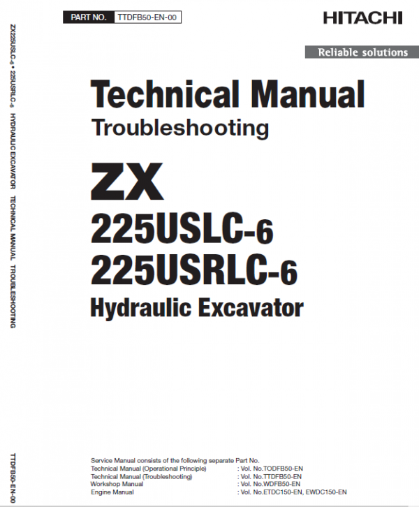 Hitachi ZX225US-6, ZX225USR-6, ZX225USLC-6, ZX225USRLC-6 ZAXIS Excavator Repair Manual Workshop Guide