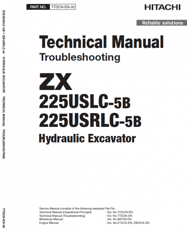 Hitachi ZX225USLC-5B and ZX225USRLC-5B ZAXIS Excavator Repair Manual Workshop Guide
