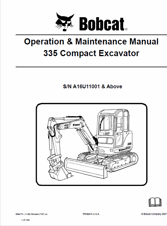 Bobcat 335 Compact Excavator Service Manual Workshop Guide