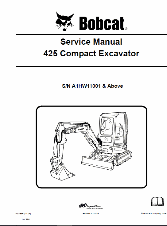Bobcat 425 and 428 Compact Excavator Service Manual Workshop Guide