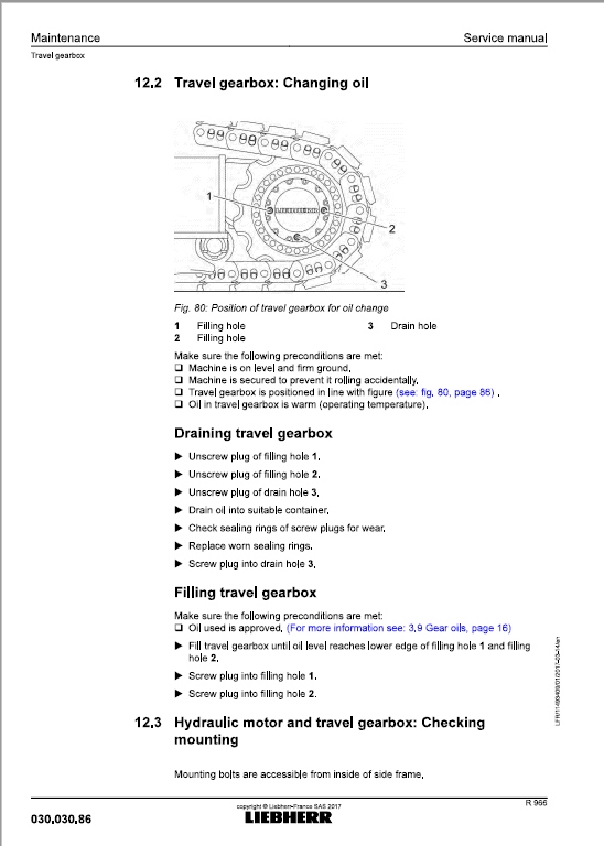 Liebherr R956, R960 SME, R966, R970 SME, R976, R980 SME Excavator Manual