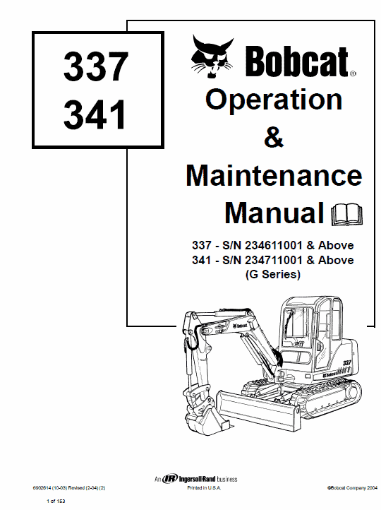Bobcat 337 and 341 Excavator Service Manual Workshop Guide