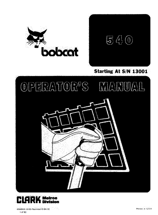 Bobcat 540, 543 and 543B Skid-Steer Loader Service Manual Workshop Guide
