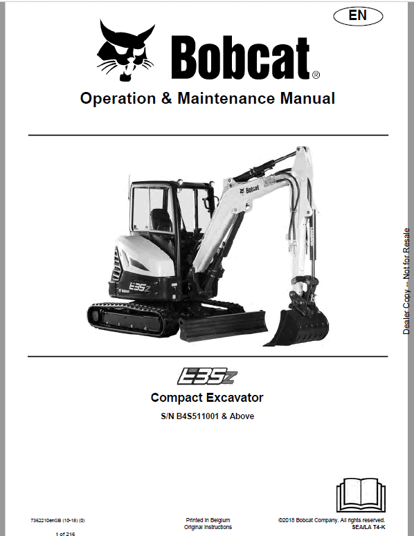 Bobcat E35Z Excavator Repair Service Manual
