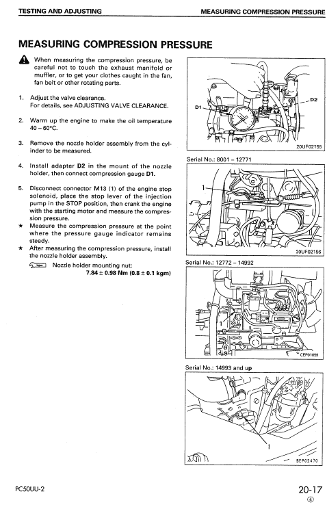 Komatsu PC50UU-2 Excavator Service Manual Workshop Guide