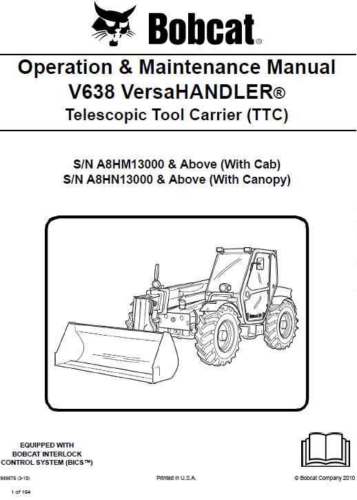Bobcat V638 VersaHANDLER Telescopic Service Manual Workshop Guide