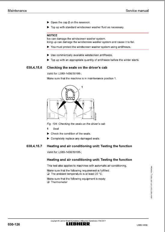 Liebherr L580 Type 1456 Wheel Loader Service Manual