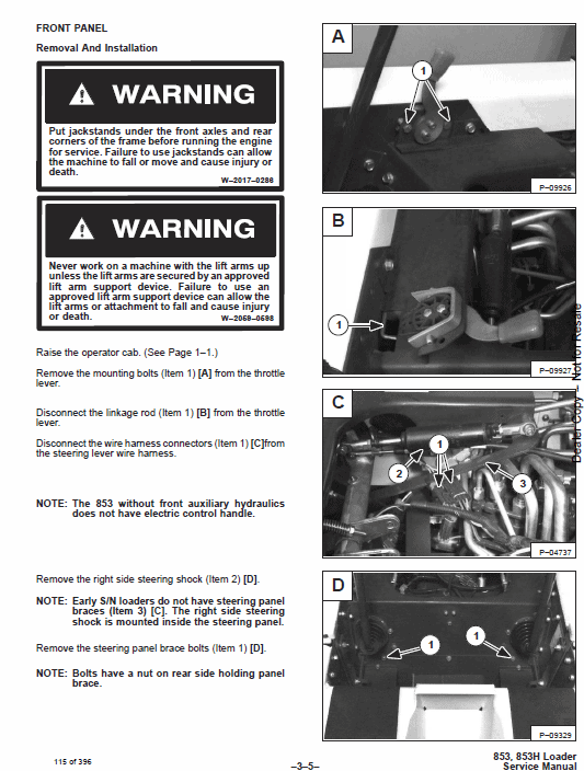 Bobcat 853 and 853H Skid-Steer Loader Service Manual Workshop Guide
