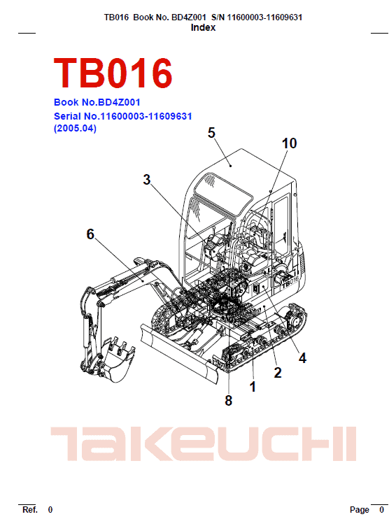Takeuchi TB014 and TB016 Compact Excavator Service Manual Workshop Guide
