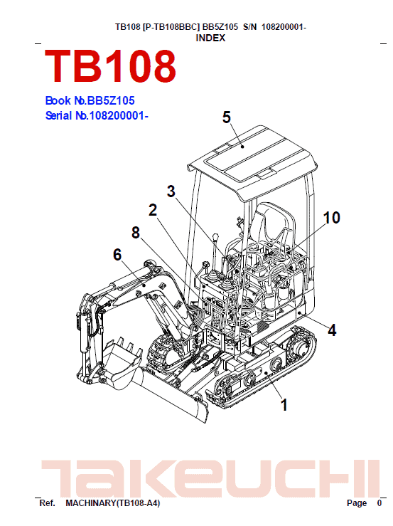 Takeuchi TB108 Compact Excavator Service Manual Workshop Guide