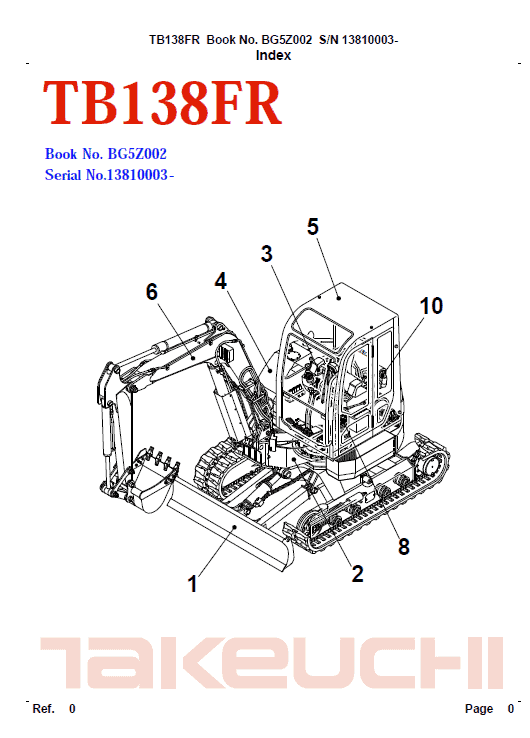 Takeuchi TB138 Compact Excavator Service Manual Workshop Guide