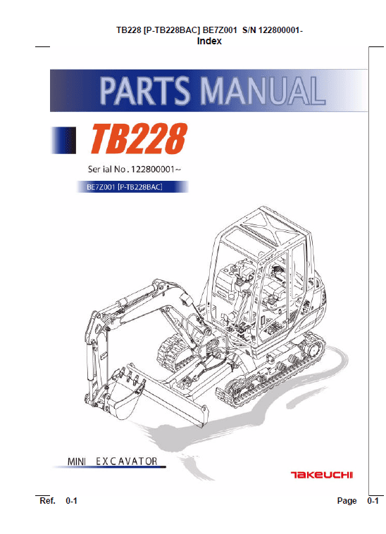 Takeuchi TB228 Compact Excavator Service Manual Workshop Guide