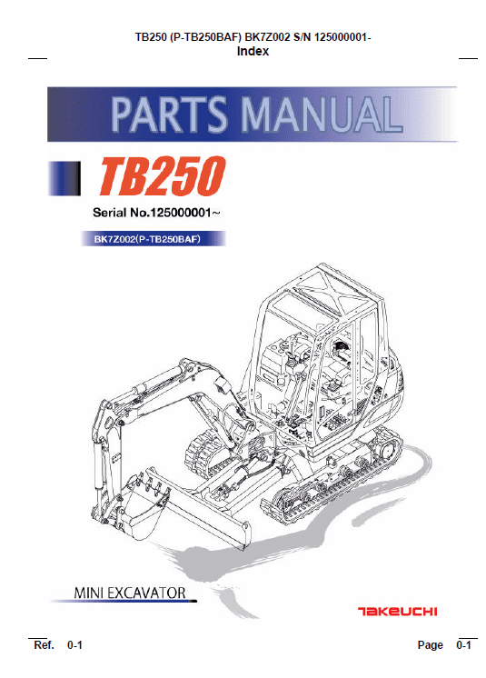 Takeuchi TB250 Compact Excavator Service Manual Workshop Guide