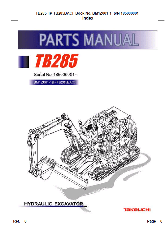 Takeuchi TB285 Compact Excavator Service Manual Workshop Guide