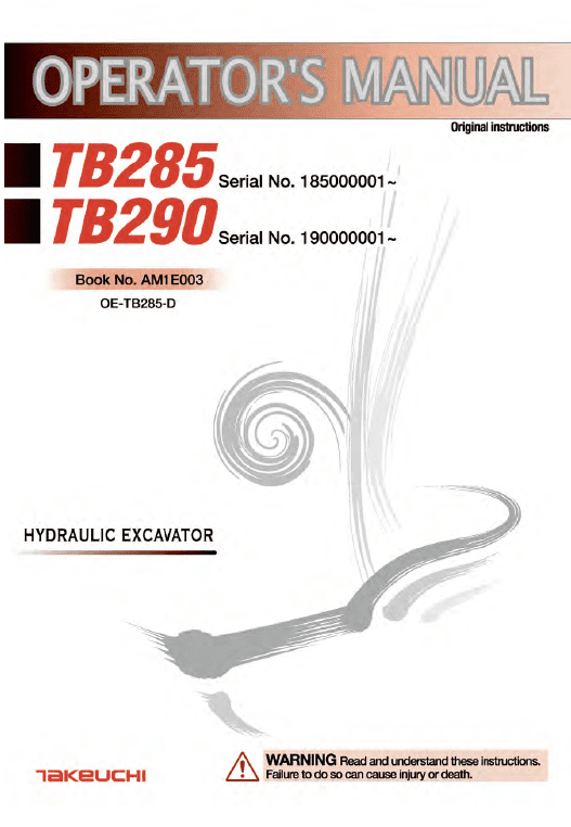 Takeuchi TB290 Compact Excavator Service Manual Workshop Guide