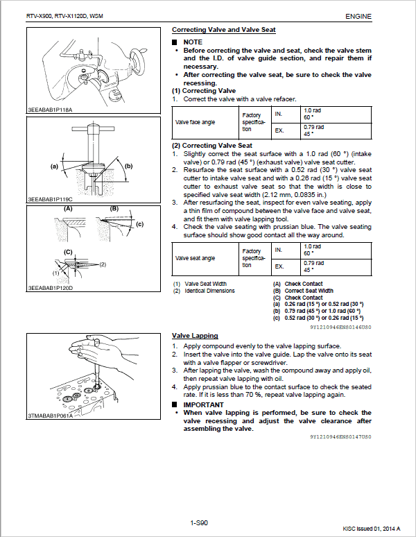 Kubota RTV-X900, RTV-X1120D Utility Vehicle Workshop Service Manual