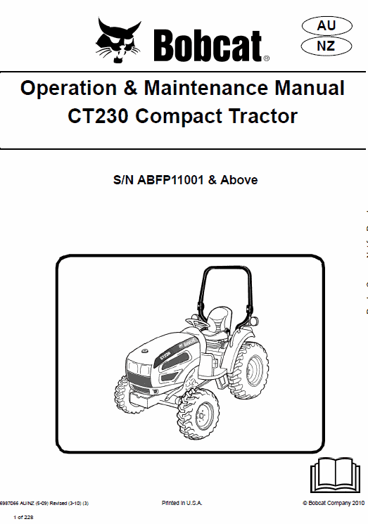 Bobcat CT225, CT230 and CT235 Compact Tractor Service Manual Workshop Guide