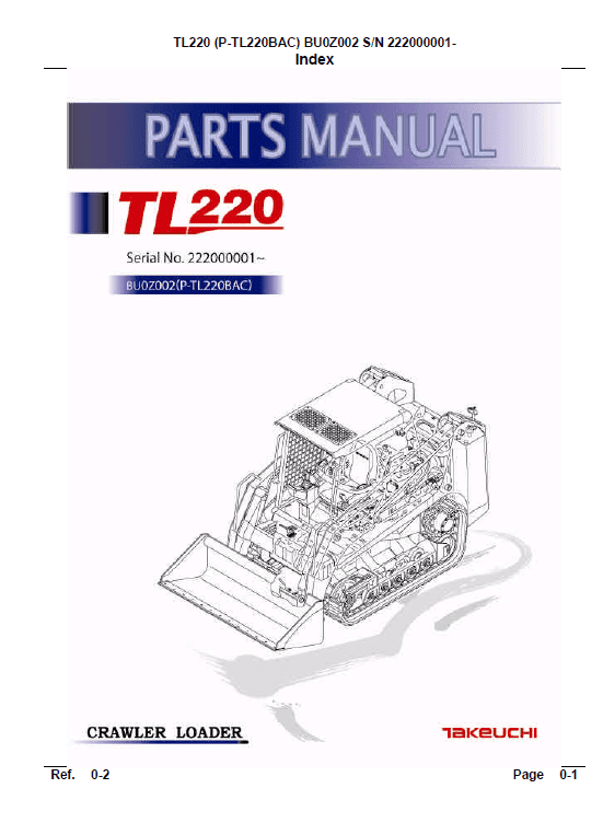 Takeuchi TL220 Loader Service Manual Workshop Guide