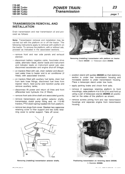 Fiat 115-90, 130-90, 140-90, 160-90, 180-90 Tractor Service Manual Workshop Guide