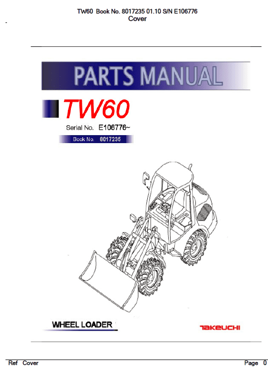 Takeuchi TW60 Wheel Loader Service Manual Workshop Guide