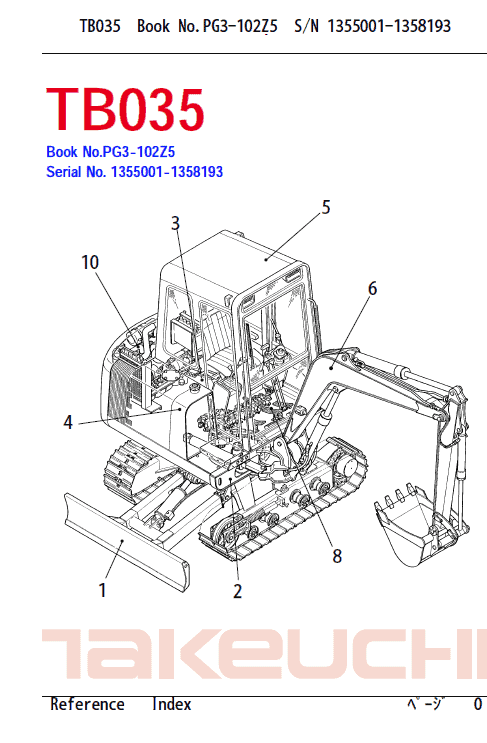 Takeuchi TB025, TB030 and TB035 Excavator Service Manual Workshop Guide