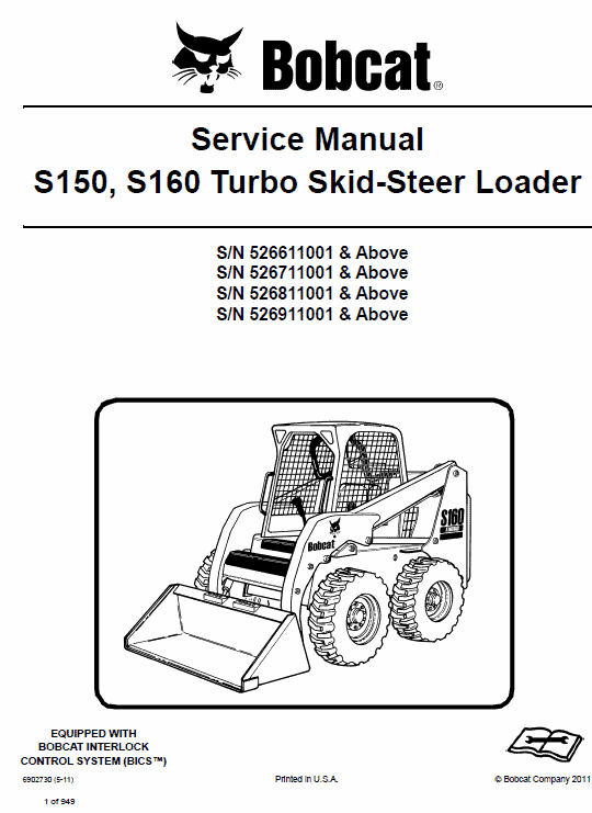 Bobcat S150 and S160 Skid-Steer Loader Service Manual Workshop Guide