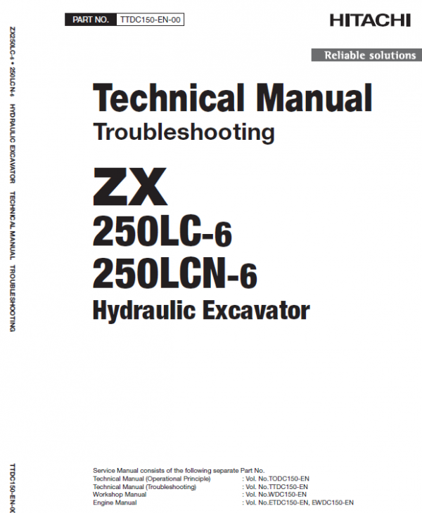 Hitachi ZX250LC-6 and ZX250LCN-6 ZAXIS Excavator Repair Manual Workshop Guide