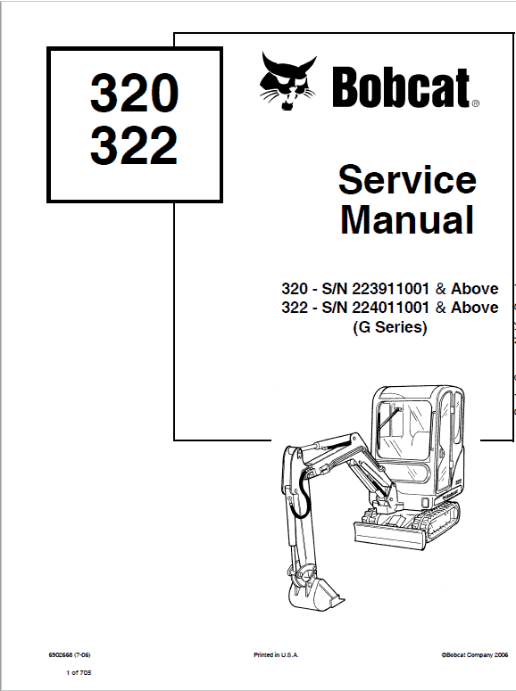 Bobcat 320, 320L and 322 Excavator Service Manual Workshop Guide