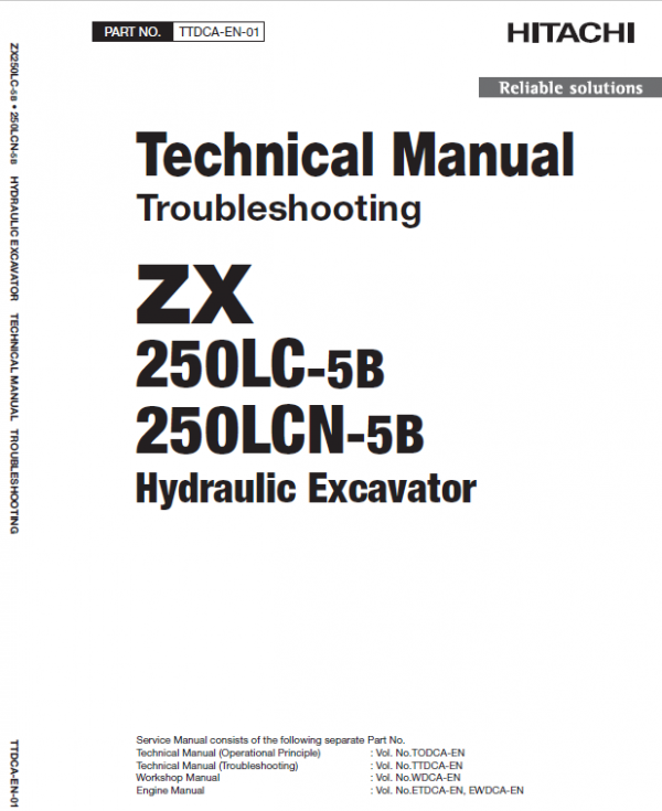 Hitachi ZX250LC-5B and ZX250LCN-5B ZAXIS Excavator Repair Manual Workshop Guide
