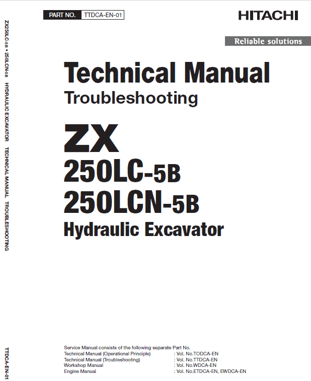 Hitachi ZX250LC-5B and ZX250LCN-5B ZAXIS Excavator Repair Manual Workshop Guide