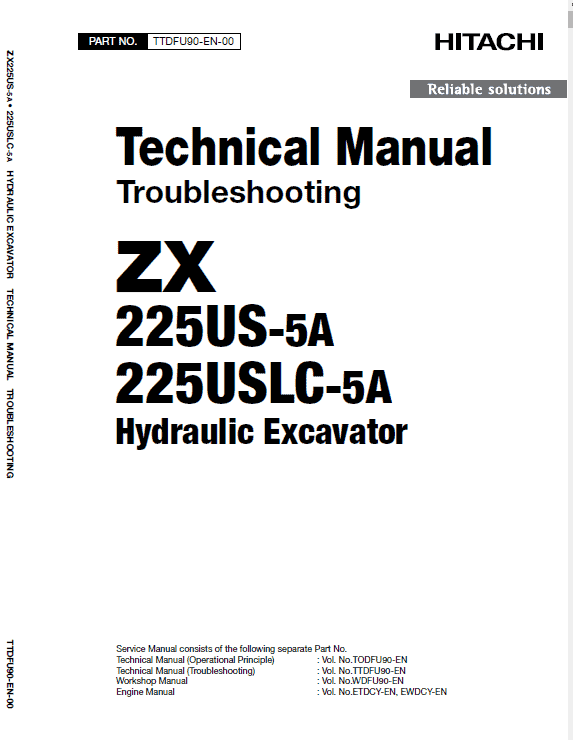 Hitachi ZX225US-5A and ZX225USLC-5A ZAXIS Excavator Repair Manual Workshop Guide