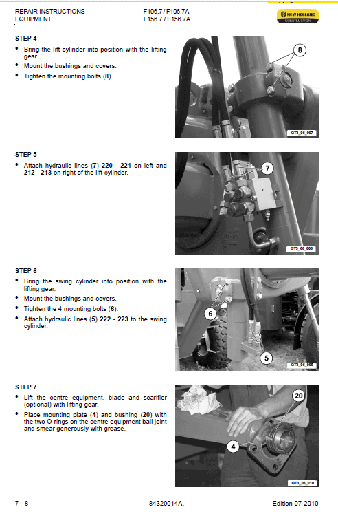 New Holland F106.7 and F156.7 Grader Manual Workshop Guide