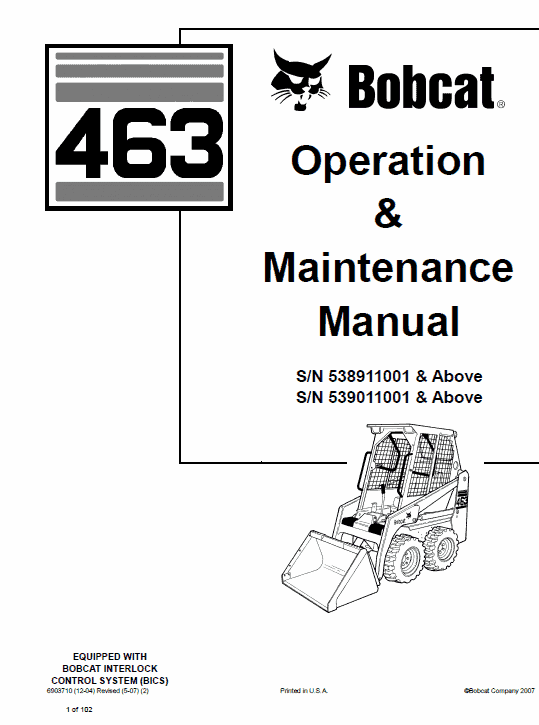 Bobcat 463 Skid-Steer Loader Service Manual Workshop Guide