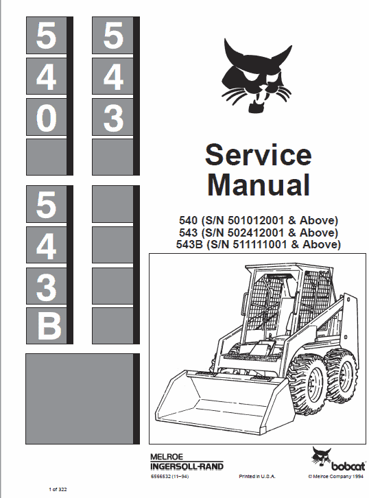 Bobcat 540, 543 and 543B Skid-Steer Loader Service Manual Workshop Guide