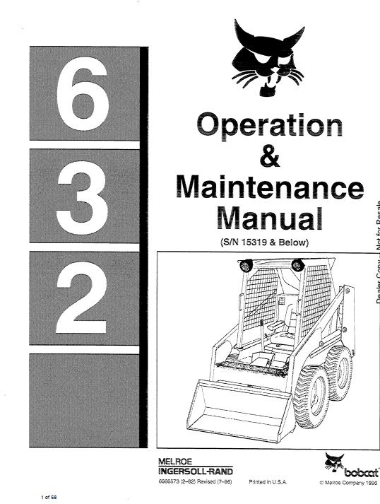Bobcat 630, 631 and 632 Skid-Steer Loader Service Manual Workshop Guide