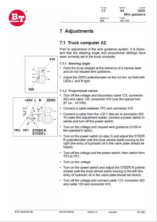 BT CTX 1300SEi, CTX 1300SEi-SF Forklift Truck Service Manual