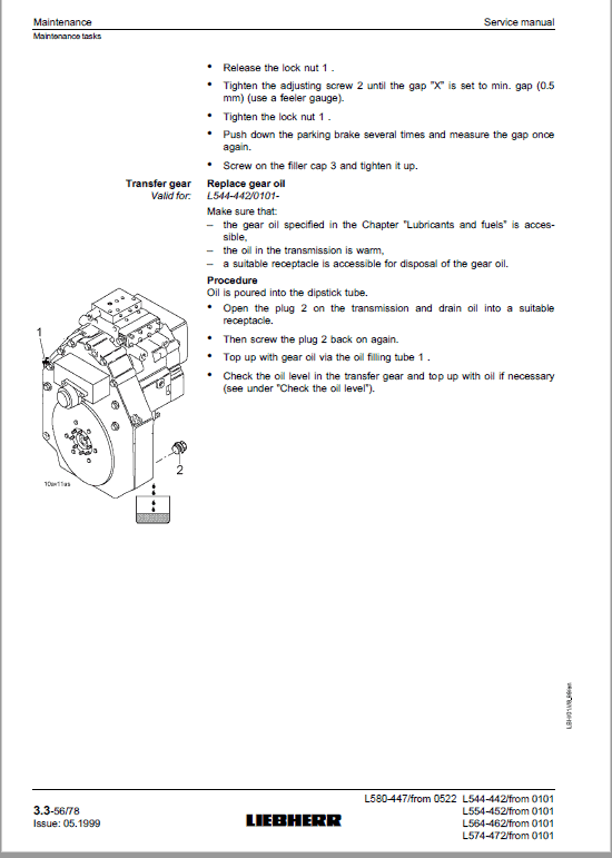 Liebherr L544, L554, L564, L574, L580 Wheel Loader Service Manual