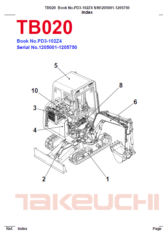 Takeuchi TB020 Compact Excavator Service Manual Workshop Guide