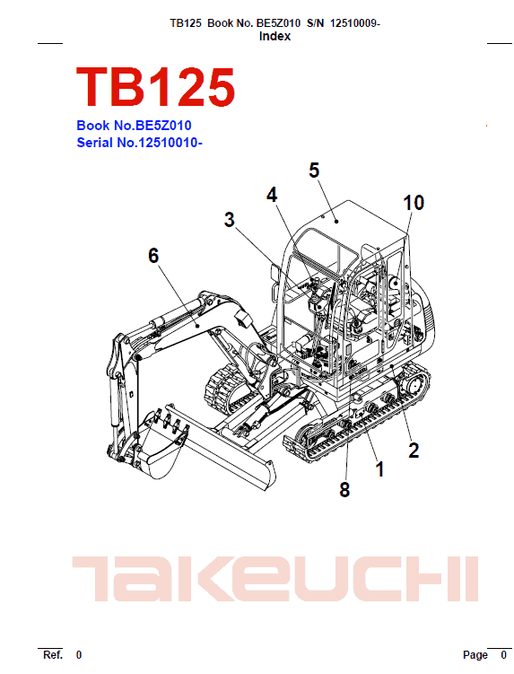 Takeuchi TB125, TB135 and TB145 Excavator Service Manual Workshop Guide